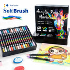Coffret OPALINE 48 couleurs ouvert, feutres acryliques double embout dans leur boîte à plateaux