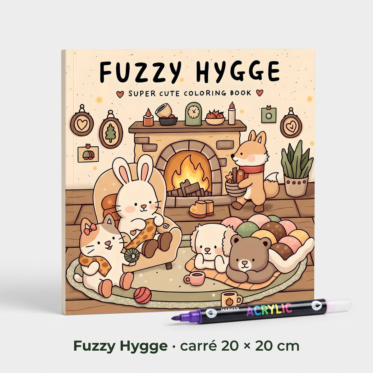Couverture du carnet Fuzzy Hygge, format carré 20 × 20 cm