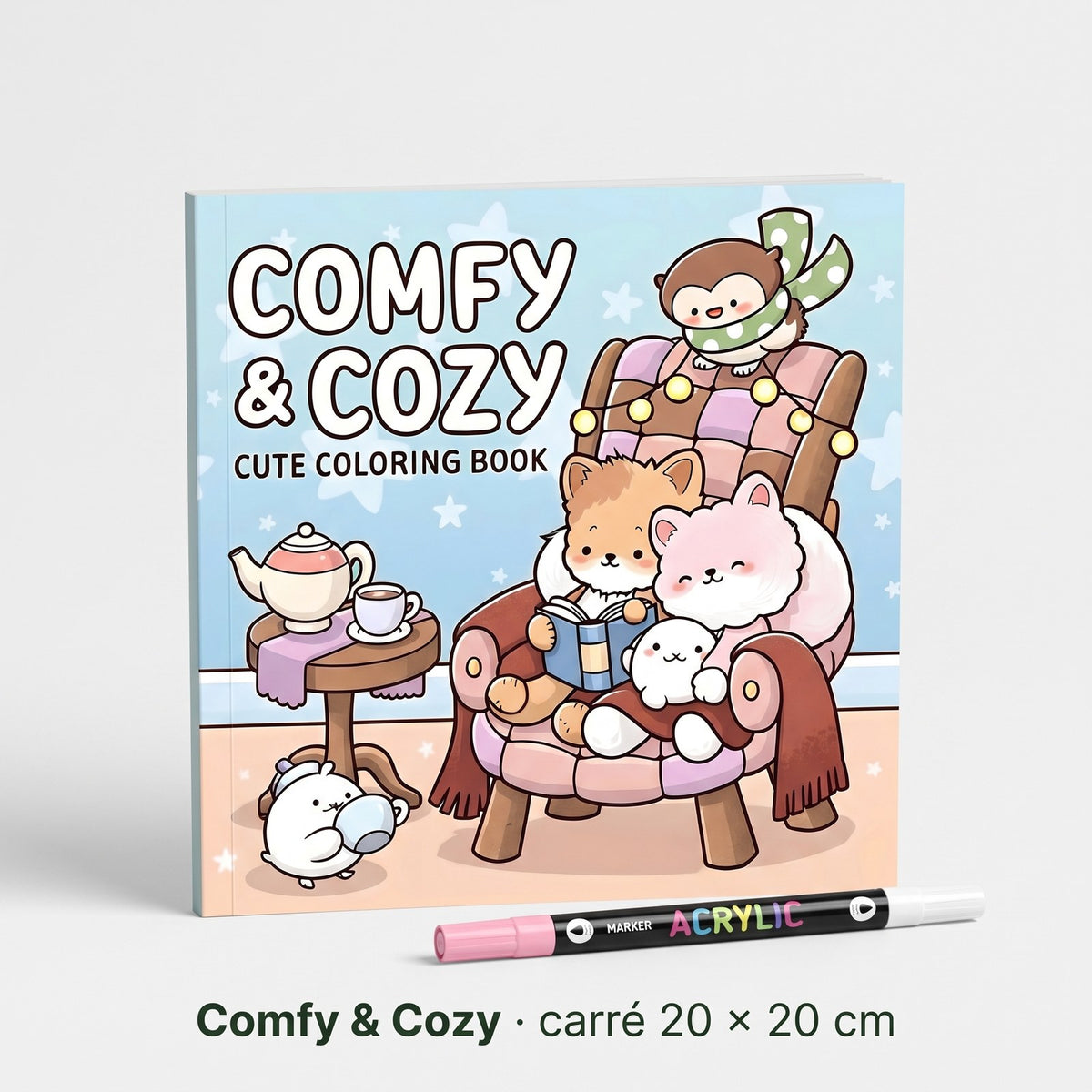 Couverture du carnet Comfy & Cozy, format carré 20 × 20 cm