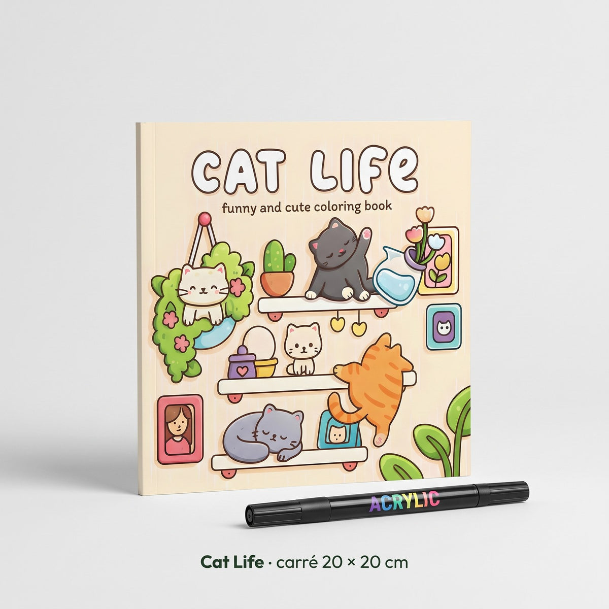 Couverture du carnet Cat Life, format carré 20 × 20 cm