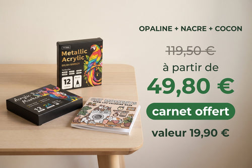 OPALINE + NACRE + COCON : 119,50 € barré, à partir de 49,80 €, carnet de coloriage offert (valeur 19,90 €)