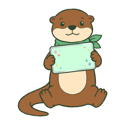 Une petite loutre dessinée tend un ticket à gratter vert.